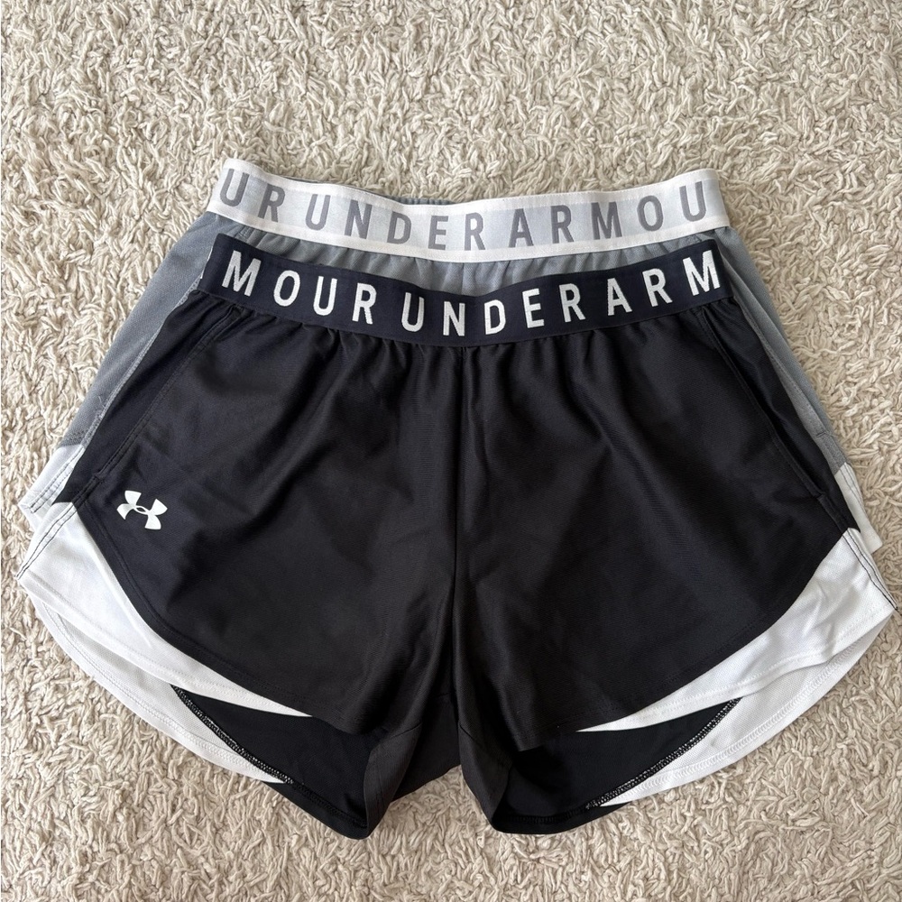 2 Under Armour Women's Black and White Athletic Shorts
